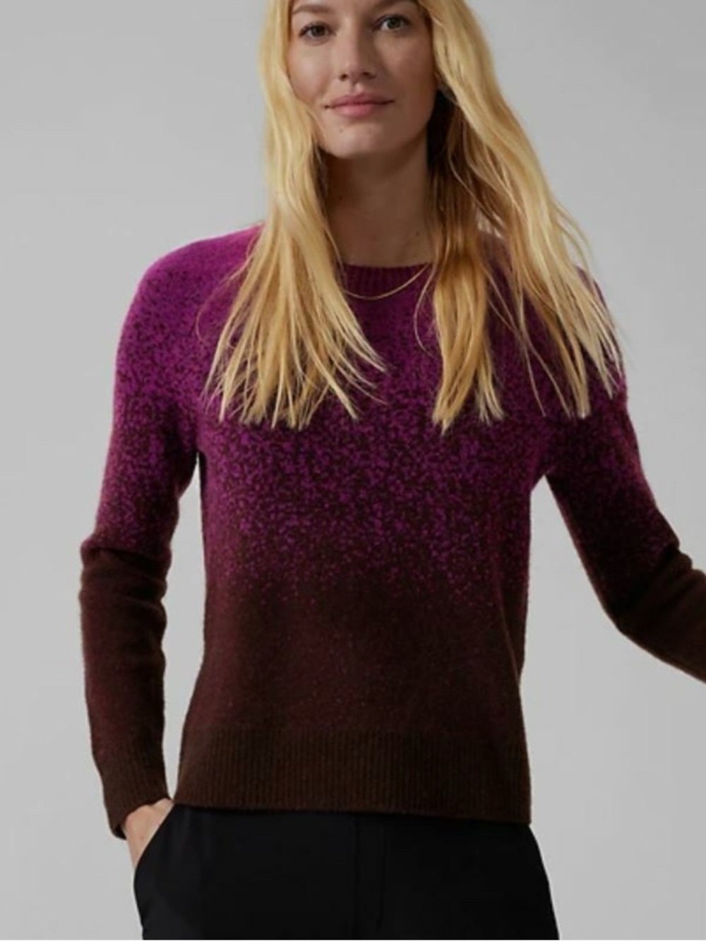 Athleta Merino Wool Sweater SP Ombre Plum Purple Crew Cozy Soft Knit Pullover